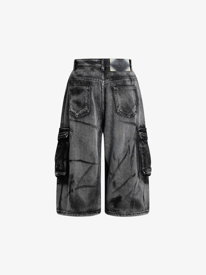 Grunge-Waschung Cargo-Denim-Shorts