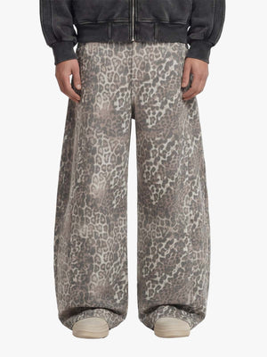 Street Leopard Camouflage Pleated Barrel Jeans - 2636 