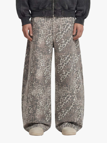 Street Leopard Camouflage Pleated Barrel Jeans - 2636 