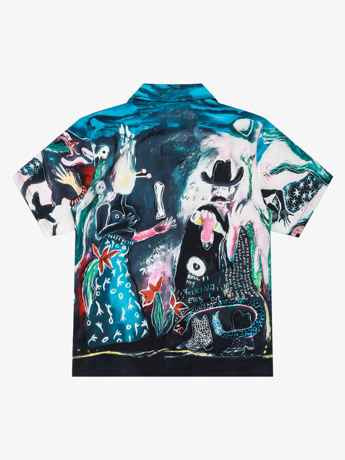 Blue Abstract Oil Painting Camp Collar Boxy Shirt 