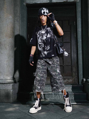 Tiger Graphic Star Sleeve T-Shirt