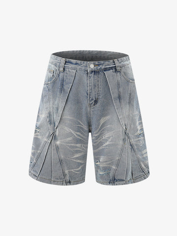 Washed Black Branch Print Deconstructed Denim Set 