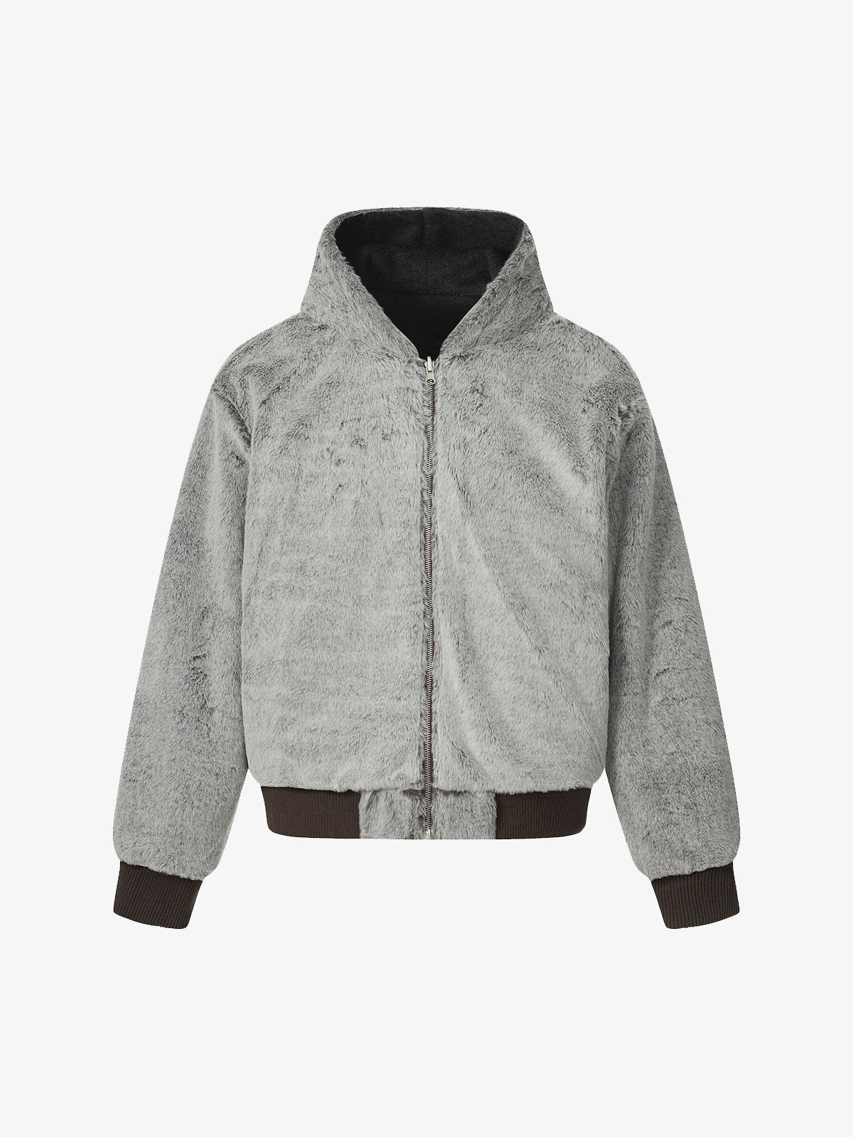 Retro Reversible Fleece Lined Zip-up Hooded Jacket 