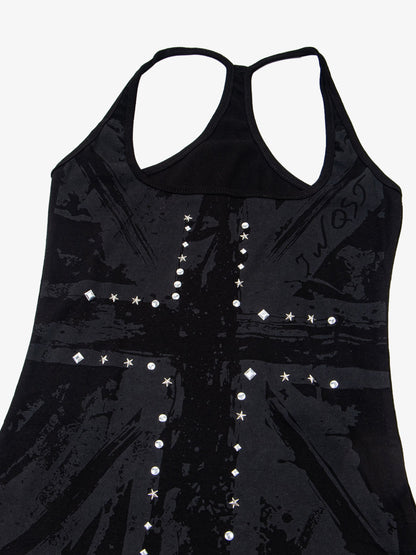 Tanktop mit Union-Jack-Motiv und Racerback-Ausschnitt – Tanktop aus Baumwollmischgewebe mit Nieten