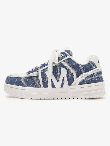 Street Distressed Denim Patchwork Sneakers 