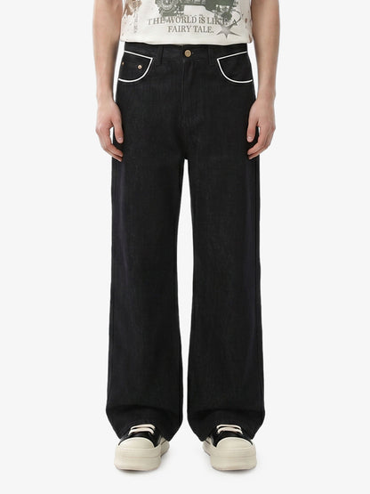 Vintage Contrast Trim Dark Wash Jeans 