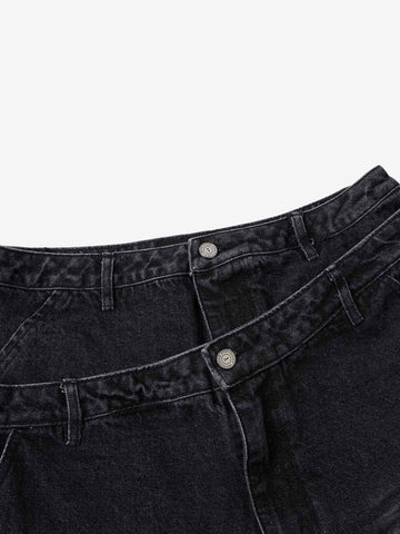 Jeansshorts mit doppeltem Bund und Rissen