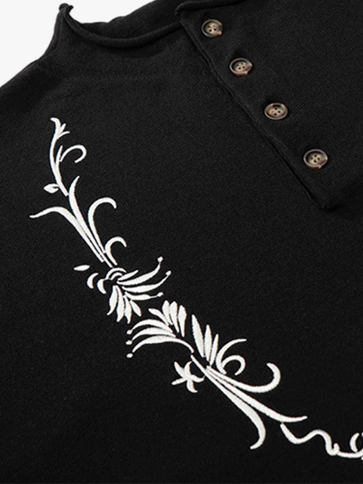 Graphic Floral Knit Henley T-Shirt 
