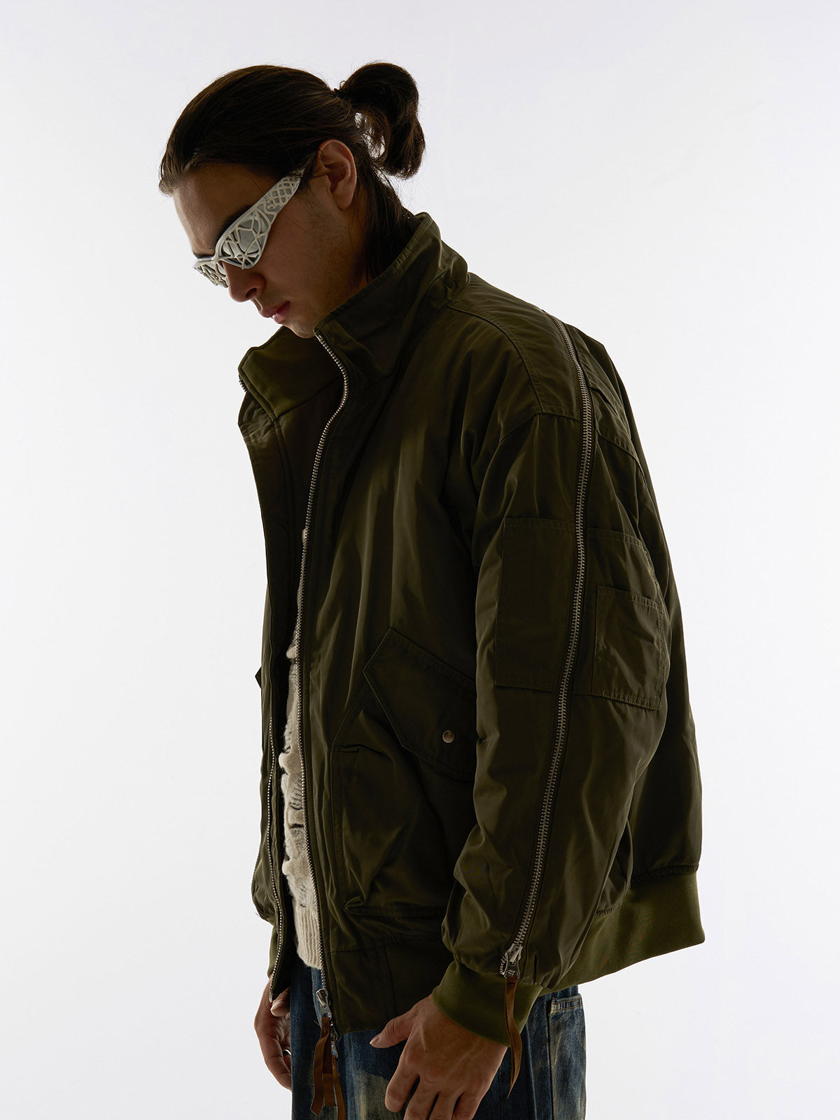 Retro Street Hip-Hop Zipper Design Bomber Jacket 