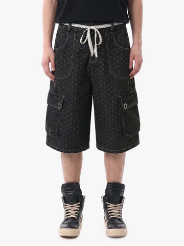 Polka Dot Denim Cargo Shorts