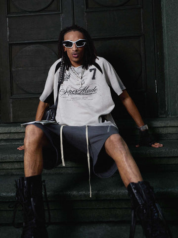 T-Shirt mit Grafikeinsatz in Wildlederoptik