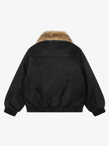 Vintage Distressed Deconstructed Faux Fur Collar Jacket 