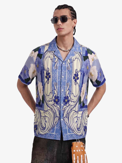 Vintage Baroque Floral Camp Collar Boxy Shirt 