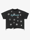Kurzes Baumwoll-T-Shirt mit offenem Saum