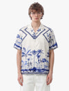 Geometrisches Hawaiihemd mit Palmenblattmuster