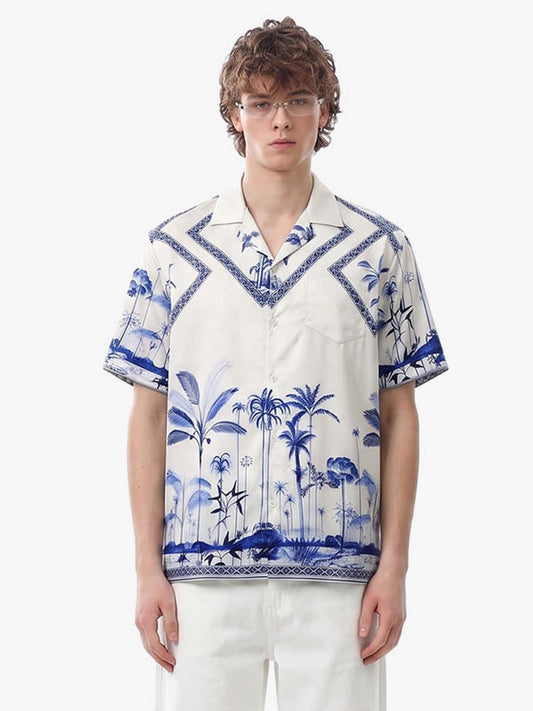 Geometrisches Hawaiihemd mit Palmenblattmuster