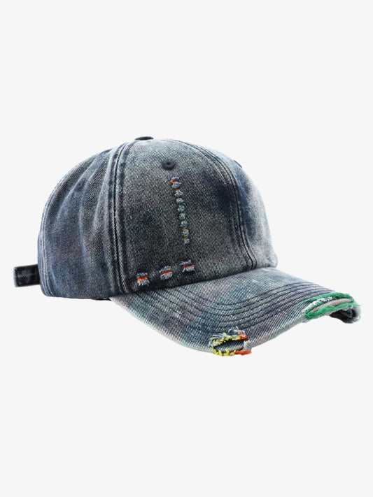 Vintage Washed Distressed Denim Baseball Cap 
