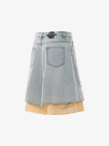 Shorts aus geripptem Denim im Zweiteiler-Look