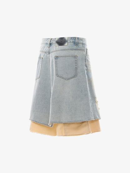 Shorts aus geripptem Denim im Zweiteiler-Look