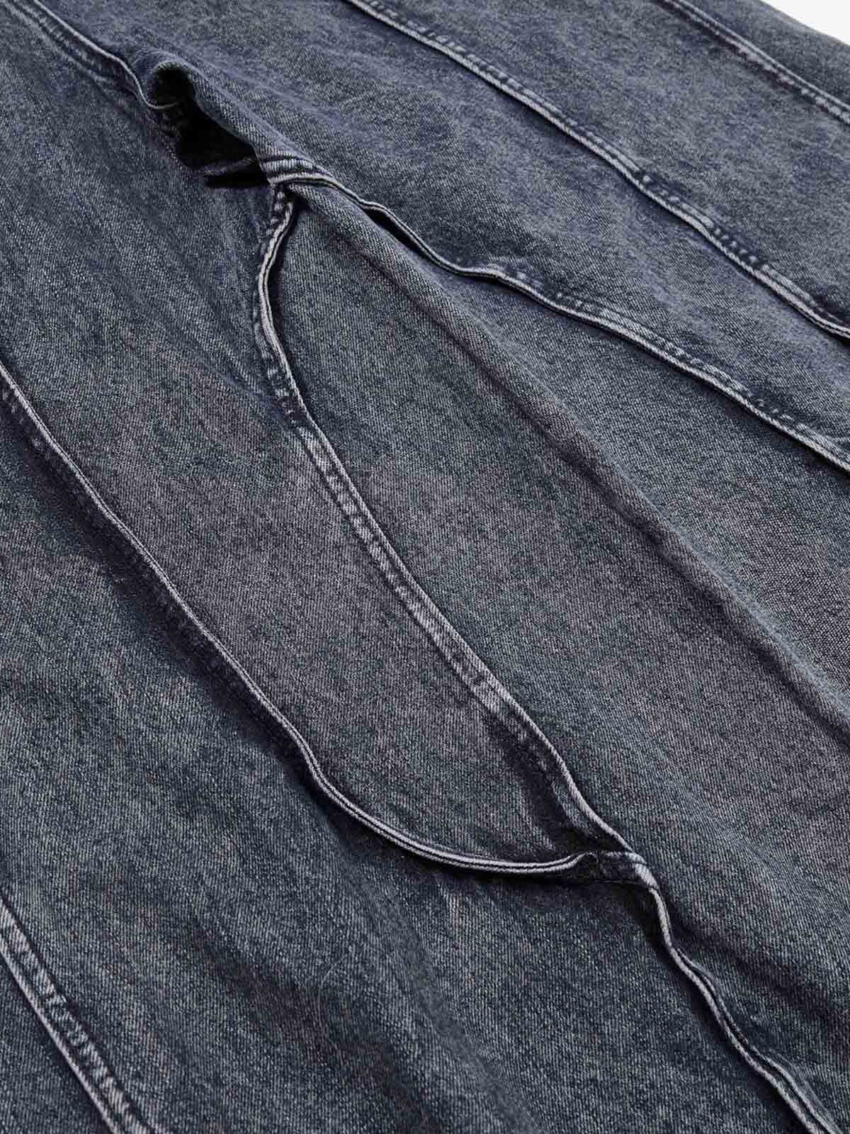 Washed Geometric Panel Barrel Jeans 
