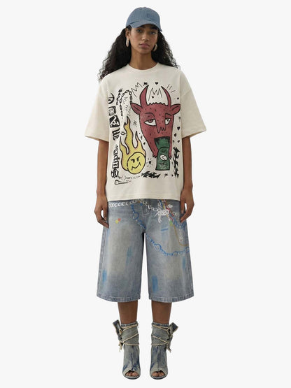 Street Painting Graffiti Denim Jorts - 2476 