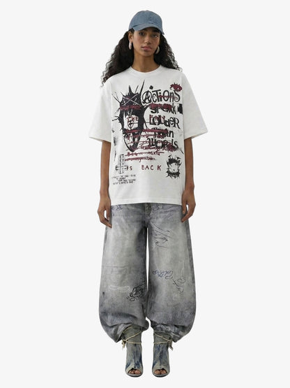 Hand Drawn Scribble Print Baggy Jeans 