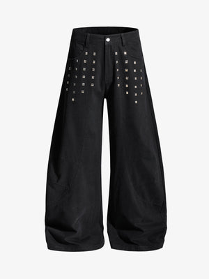 Heavy-Duty Studded Curved Wide-Leg Pants 