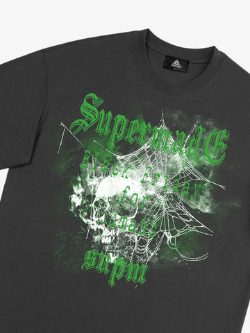 Gothic Skull Spiderweb Graphic T-Shirt 