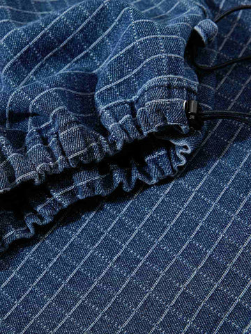 Grid Print Cotton-Linen Drawstring Shorts – Relaxed Fit Casual Streetwear