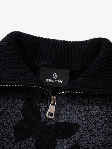 Street Dark Phantom Butterfly Stand-Collar Knit Cardigan Sweater 