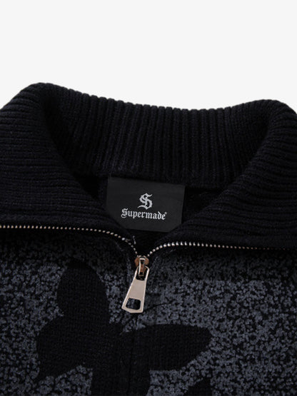 Street Dark Phantom Butterfly Stand-Collar Knit Cardigan Sweater 