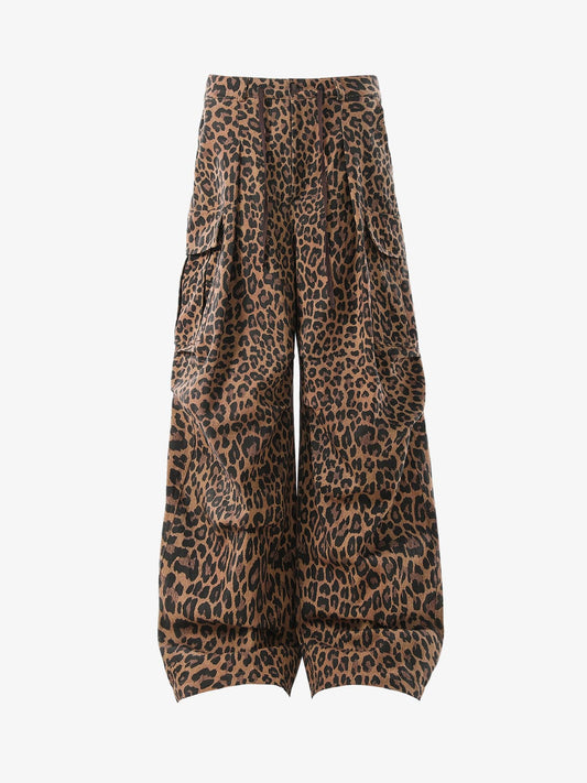 Retro Leopard Print Pleated Pocket Casual Pants 