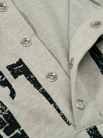 Vintage Grunge Text Print Henley Long Sleeve T-Shirt 