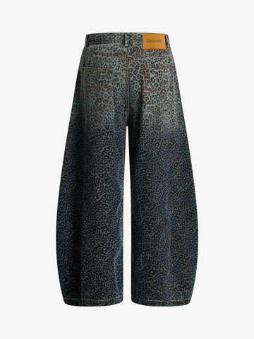 Street Leopard Print Barrel Jeans 