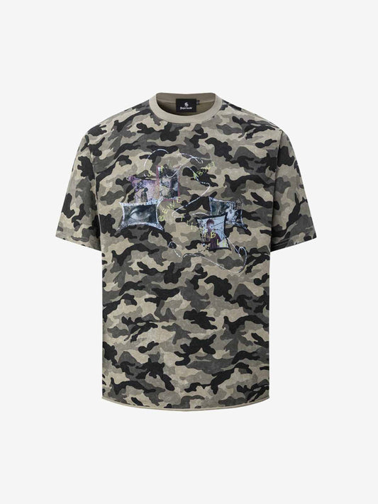 Camouflage-Fotocollage-Grafik-T-Shirt