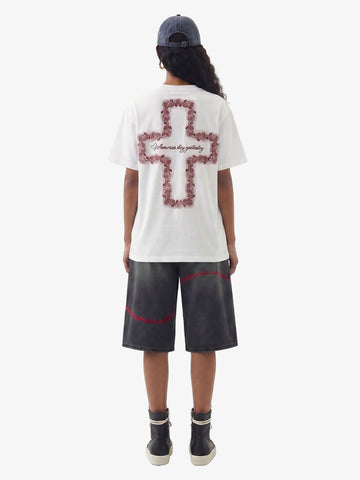 Rose Cross Slogan Graphic T-Shirt 