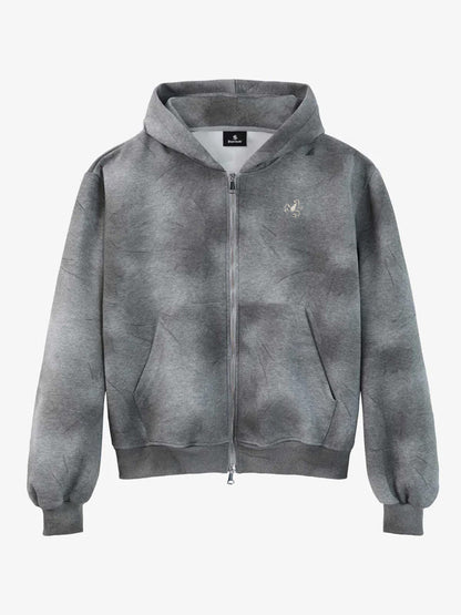 Vintage Washed Tie-Dye Zip Up Hoodie & Barrel Sweatpants Tracksuit 