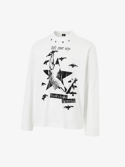 Retro Star Print Long-Sleeved T-Shirt 