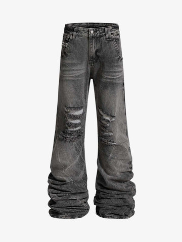 Stacked Flared Ripped Washed Pants 