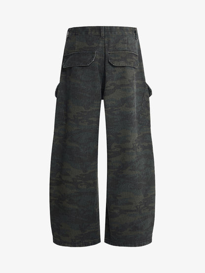 Retro Camo Multi-Pocket Cargo Barrel Pants 