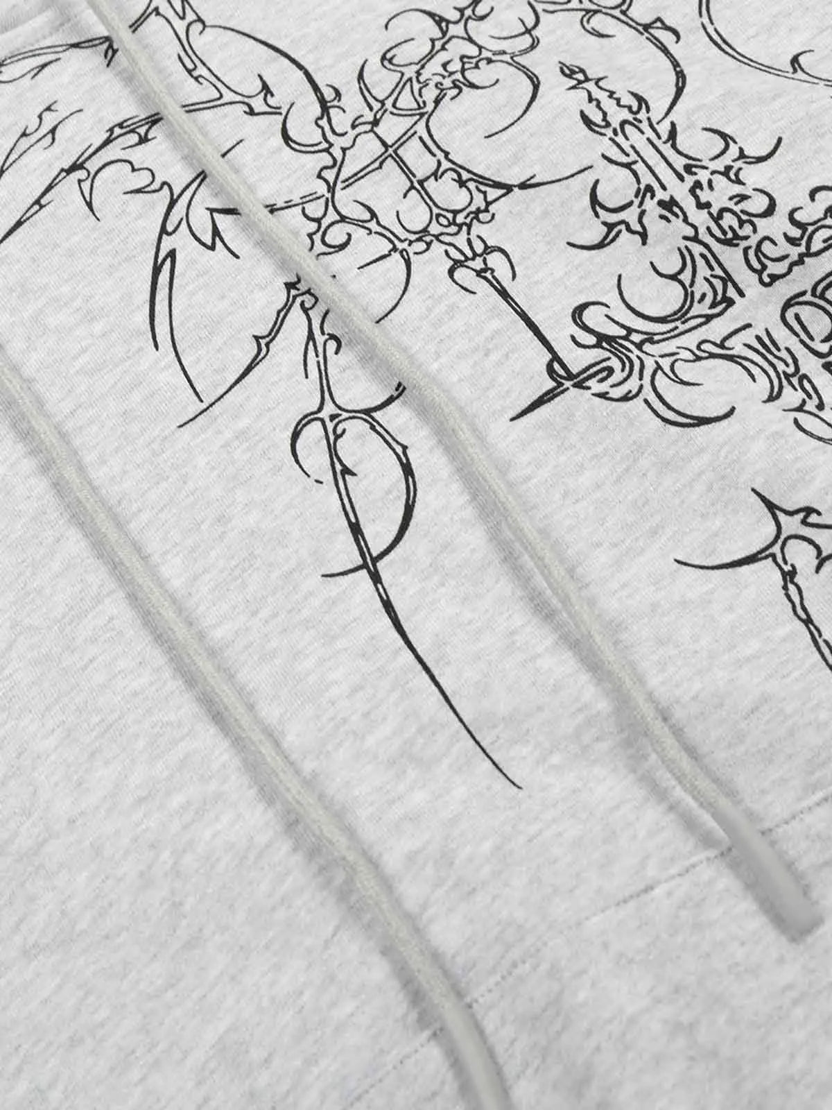 Floral Line Art Studded Pocket Hoodie 