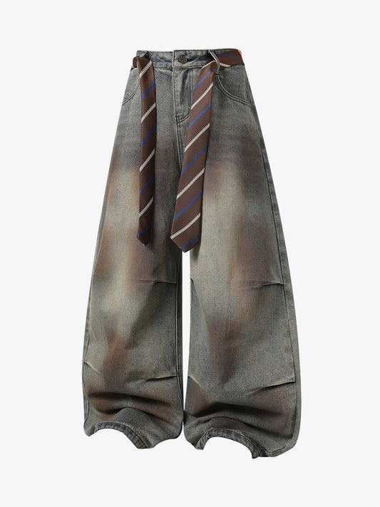 Gradient Sandwash Detachable Tie Baggy Jeans 