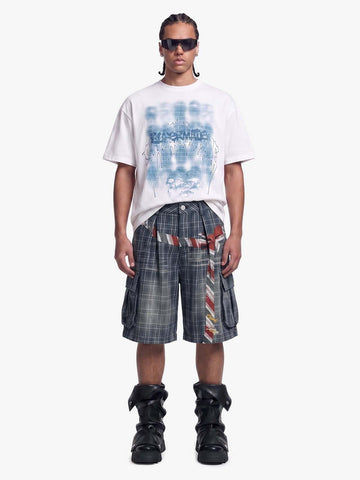 Karierte Cargo-Shorts mit weitem Bein
