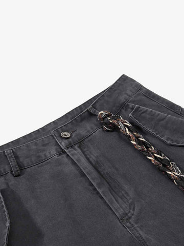 Washed Cargo Webbing Barrel Pants 