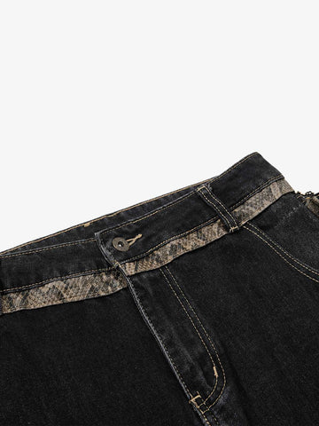Snake Waist Flared Denim Jeans – Dark Wash Gold Embroidery Fit