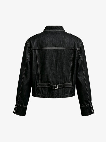 Vintage Militär-Jeansjacke mit silbernen Knöpfen