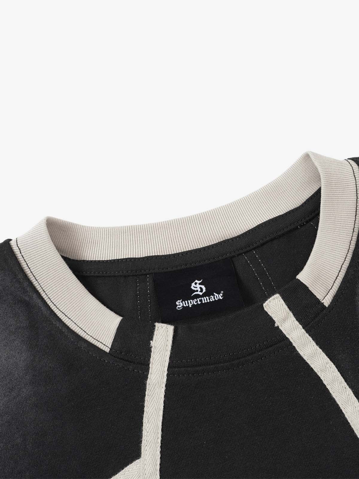 Black Raglan Sleeve T-Shirt with Herringbone Tape Detail – Cotton Blend Streetwear Tee