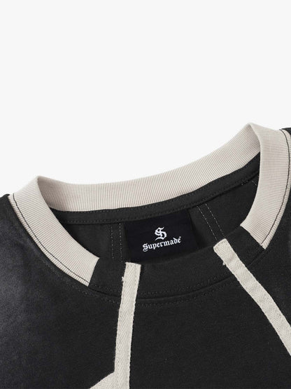 Black Raglan Sleeve T-Shirt with Herringbone Tape Detail – Cotton Blend Streetwear Tee