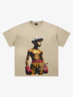 Black Oversized Graphic T-Shirt – 100% Cotton Distressed Boxing Print Streetwear Tee
