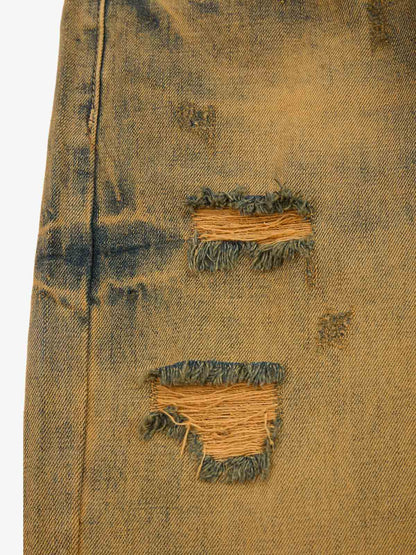 Burnt Orange Distressed Denim Shorts 